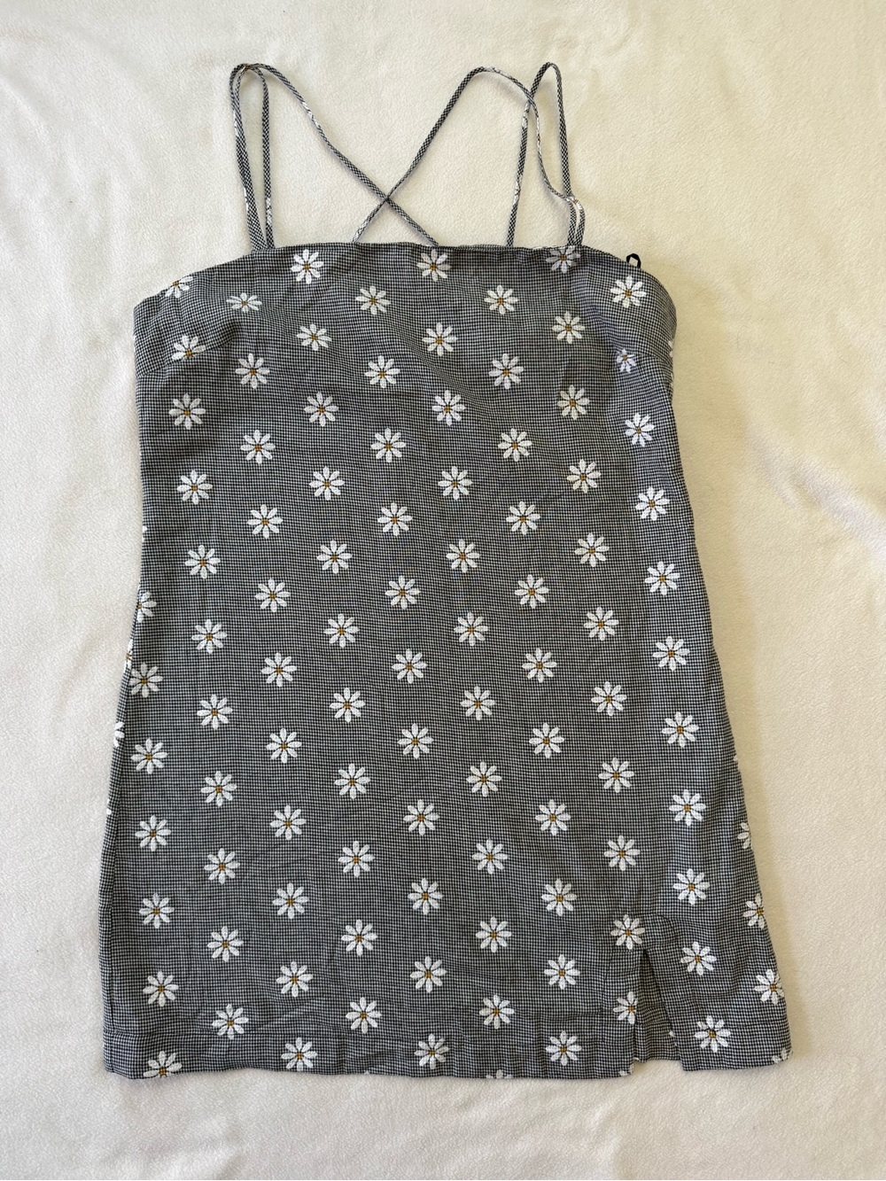 Elodie Black Mini Dress with White Daisy Print - Picture 1 of 4